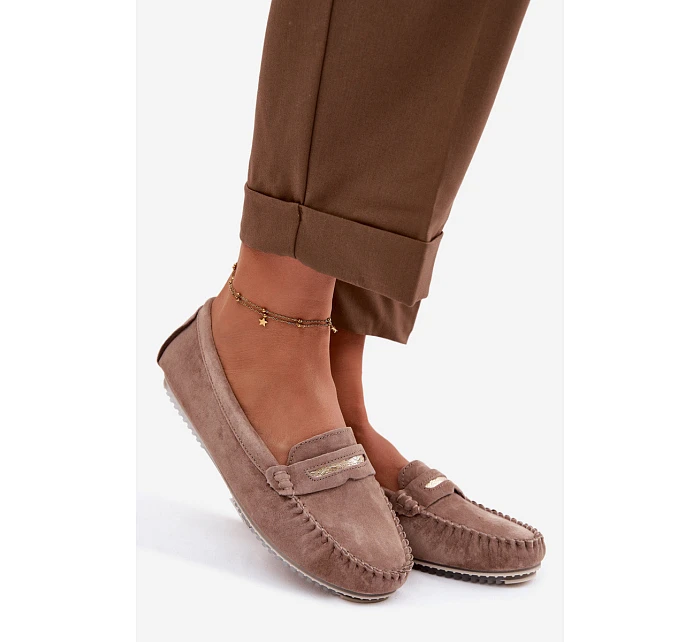Dámské ploché Mokasíny z přírodního semiše S.Barski LR61-7029 Hnědé