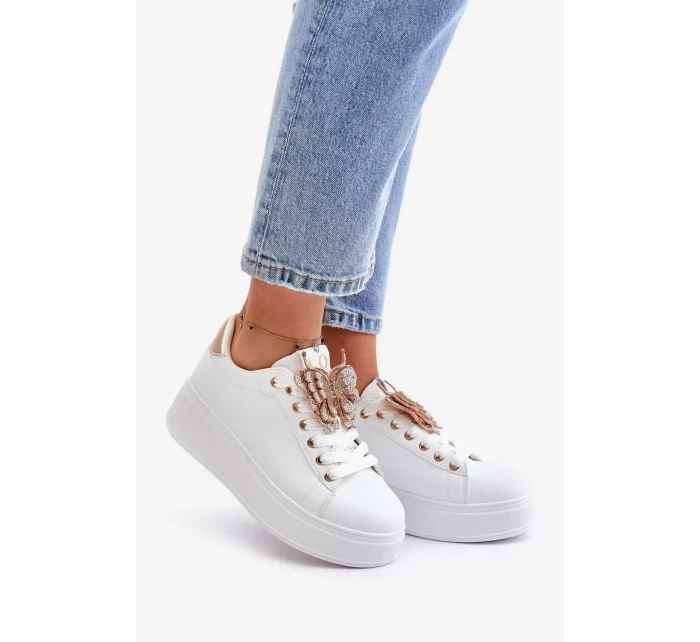 Dámské Tenisky Na Platformě S Motýlem Bílo-Zlaté Naritevia