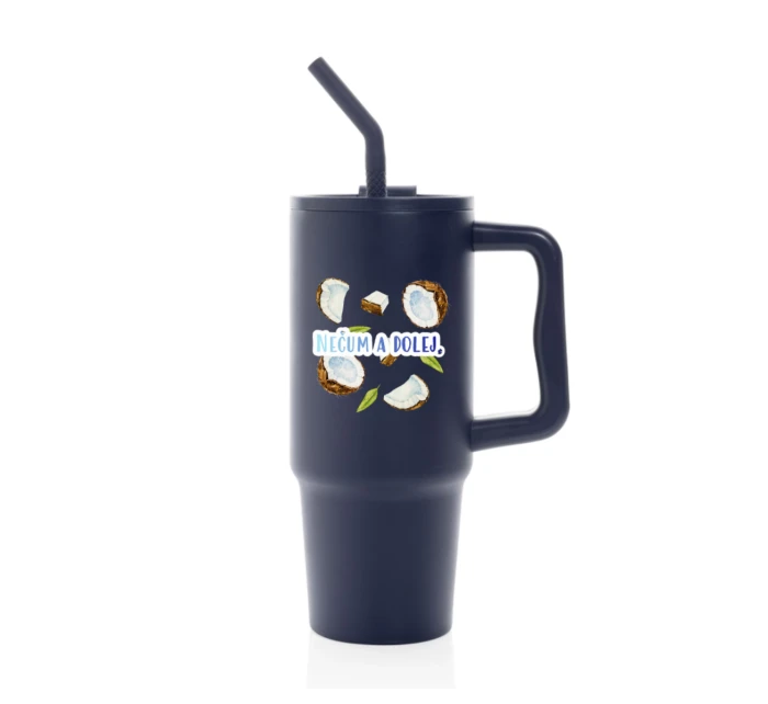 Personalizovaná termoska s barevným víčkem s ovocem a textem 