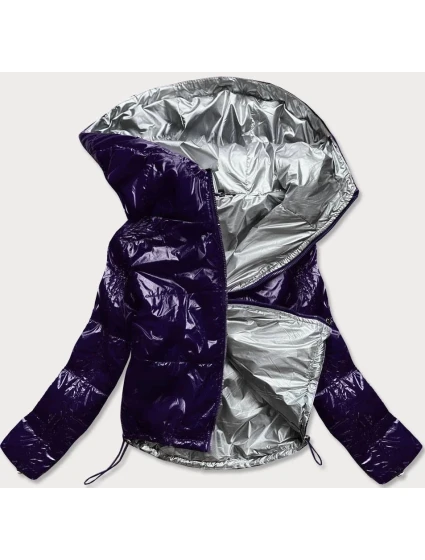 Tmavě modrá lesklá prošívaná dámská bunda s kapucí (B9560)