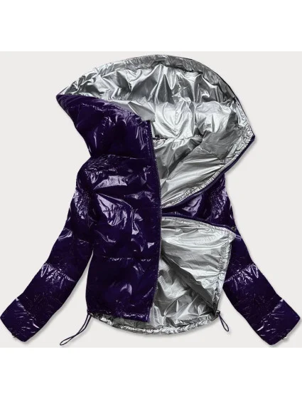 Tmavě modrá lesklá prošívaná dámská bunda s kapucí model 14764934 - S'WEST