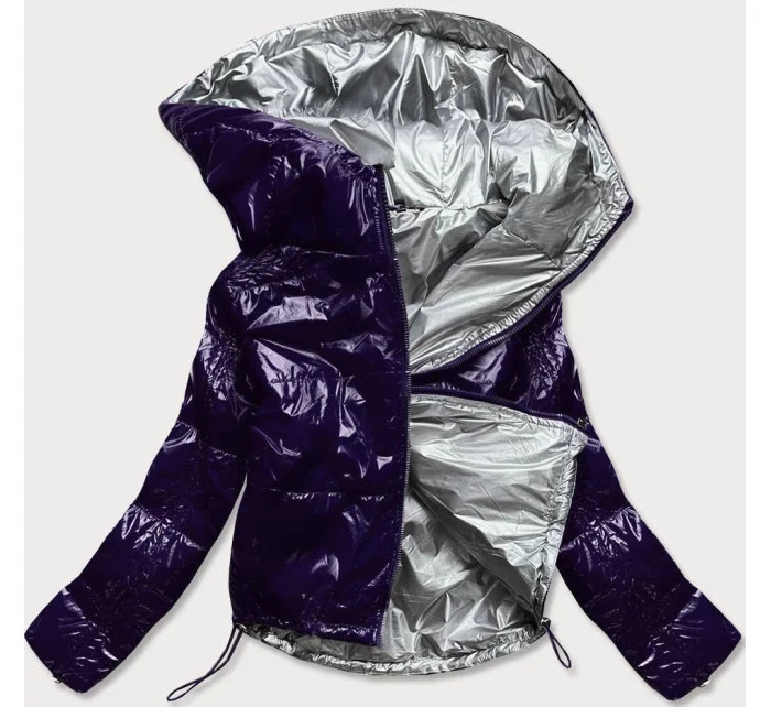 Tmavě modrá lesklá prošívaná dámská bunda s kapucí model 14764934 - S'WEST