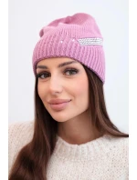 Dámská zimní vlněná čepice s ozdobnými krystalky K399 černá