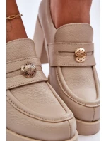 Kůže Dámské Polobotky Na Sloupku Bežové model 21630078 - Boto Kůže Dámské Polobotky Na Sloupku Bežové model 21630078 - Boto