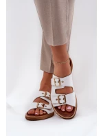 Kožené Ploché Sandály S Přezkami Bílé Zazoo 3020