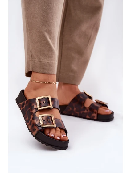 Dámské Pantofle S Přezkami Leopardí Hnědé model 21695871 - Zaxy