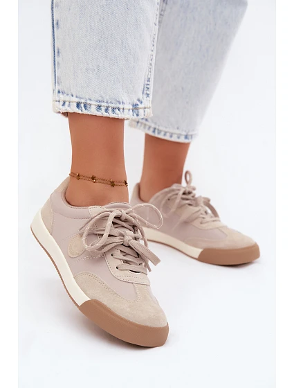 Semišové dámské tenisky s dvojitými šňůrkami Big Star model 22185546 Béžové - Big Star Shoes Semišové dámské tenisky s dvojitými šňůrkami Big Star model 22185546 Béžové - Big Star Shoes