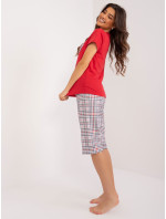 Červené dvoudílné dámské pyžamo s 3/4 kalhotami