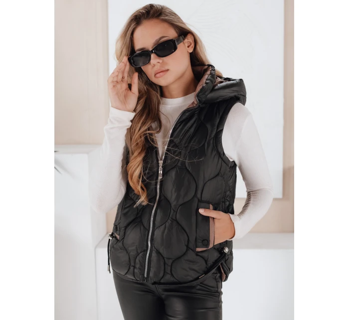 Dámská prošívaná vesta s kapucí MISSVEST černá FashionStreet TY5022