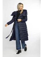 Tmavě modrý prošívaný kabát s vysokým stojáčkem a kapucí model 21247307 - Ann Gissy