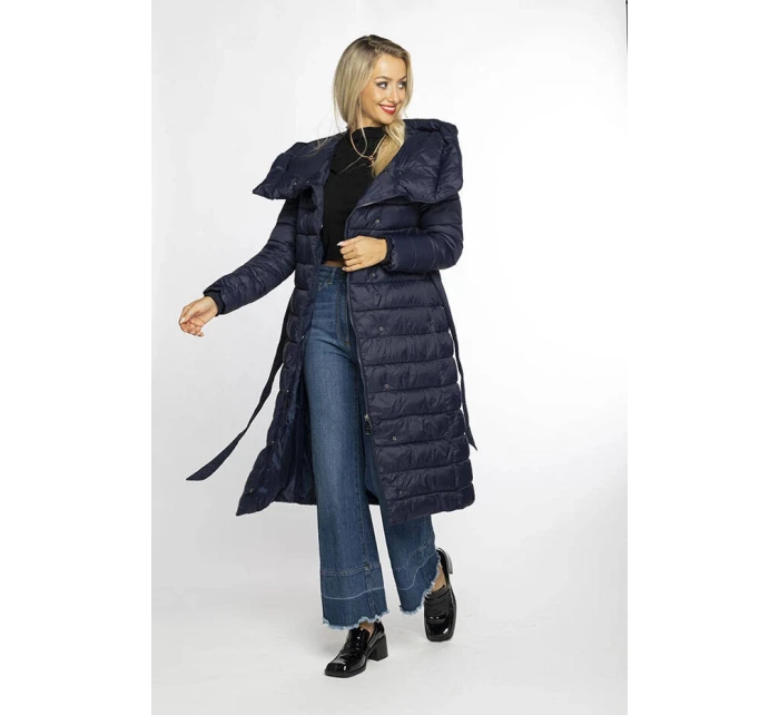 Tmavě modrý prošívaný kabát s vysokým stojáčkem a kapucí model 21247307 - Ann Gissy
