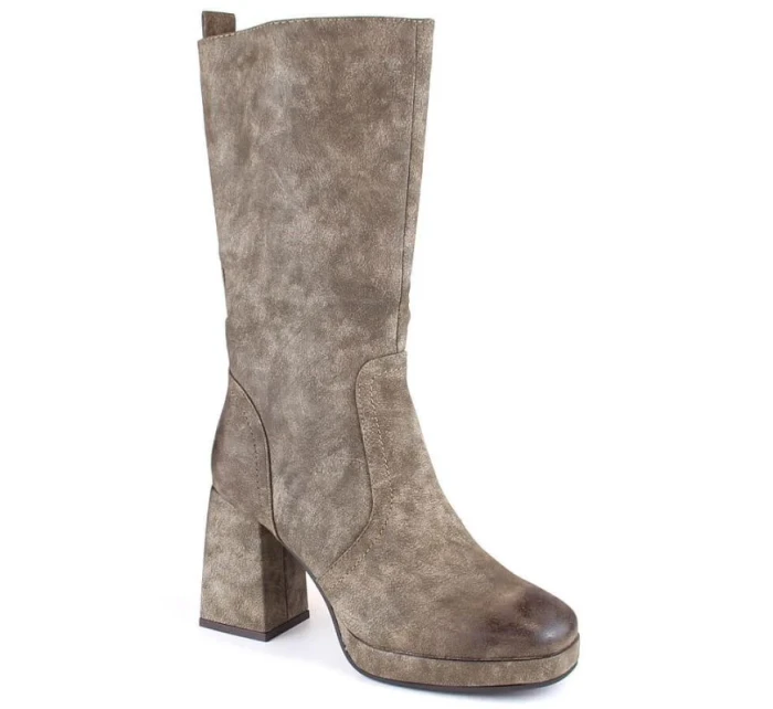 W model 18968584 khaki zateplené holínky s gumičkou - JEZZI