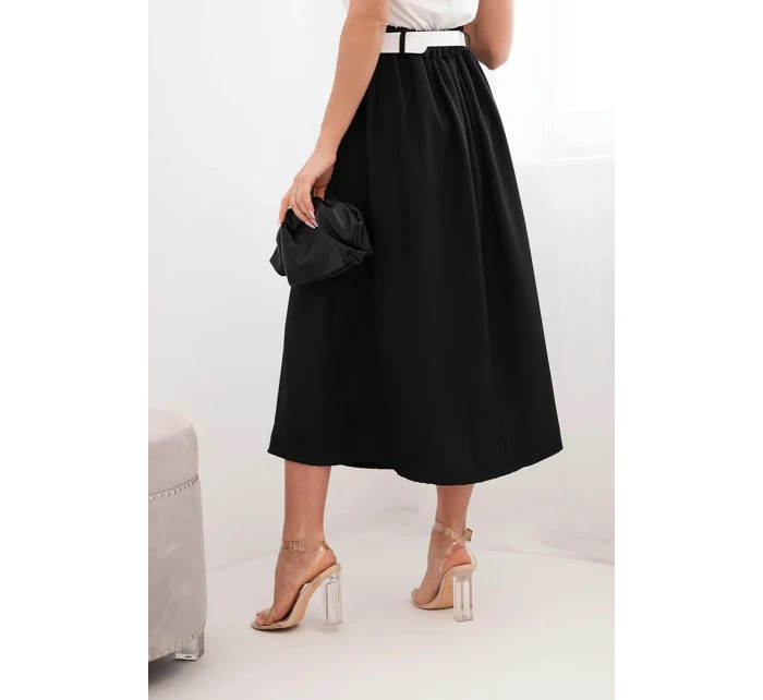 Dámská viskózová sukně s páskem a záhyby černá Dámská viskózová sukně s páskem a záhyby černá