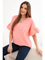 Dámská bavlněná halenka s výstřihem do V růžová
