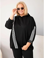 Dámská mikina Plus Size z viskózy s kapucí a ozdobnými proužky černá Dámská mikina Plus Size z viskózy s kapucí a ozdobnými proužky černá