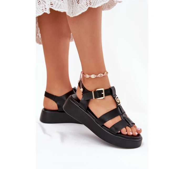 Dámské Sandály Na Platformě Se Zlatým Detalem Černé Fevire Dámské Sandály Na Platformě Se Zlatým Detalem Černé Fevire
