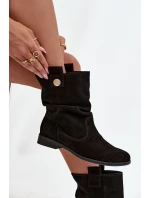 Kožené semišové dámské boty s žebrováním zateplené Zazoo 4210 Černé