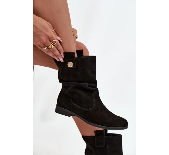 Kožené semišové dámské boty s žebrováním zateplené Zazoo 4210 Černé