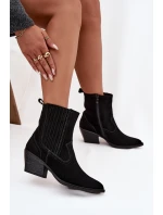 Semišové kovbojské kotníkové boty dámské na podpatku zateplené černé Dylira Semišové kovbojské kotníkové boty dámské na podpatku zateplené černé Dylira