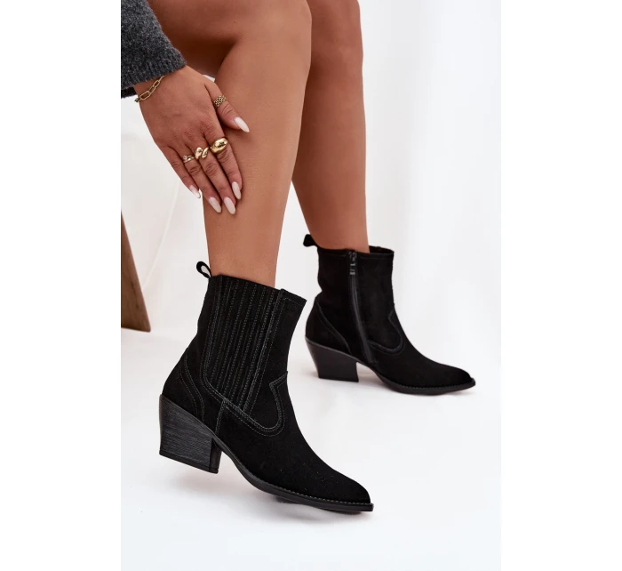 Semišové kovbojské kotníkové boty dámské na podpatku zateplené černé Dylira Semišové kovbojské kotníkové boty dámské na podpatku zateplené černé Dylira