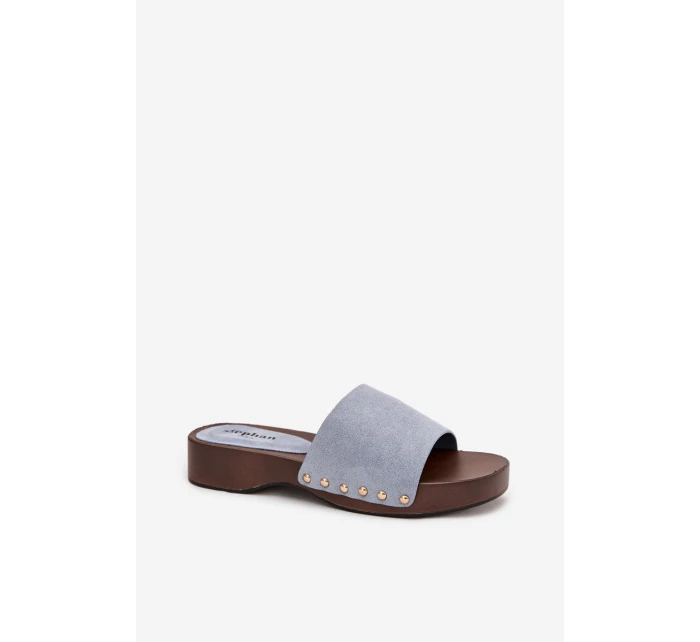 Dámské pantofle se zlatými sponami modré model 21918761 - Boto Dámské pantofle se zlatými sponami modré model 21918761 - Boto