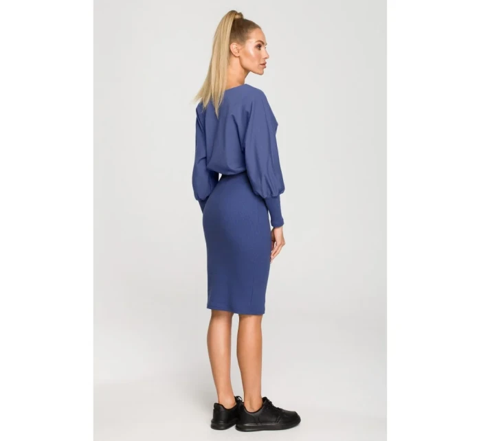 M690 Kombinované pletené šaty - indigo