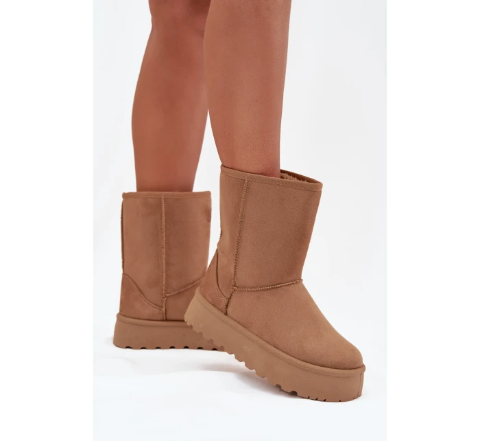 Dámské zateplené sněhule Abrams s kožíškem – camel Dámské zateplené sněhule Abrams s kožíškem – camel