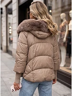 Dámská zimní prošívaná bunda s kožešinou, béžová, FashionStreet TY5994 Dámská zimní prošívaná bunda s kožešinou, béžová, FashionStreet TY5994