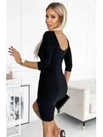 Černé klasické šaty s brokátem a s na zádech model 19450185 - numoco Černé klasické šaty s brokátem a s na zádech model 19450185 - numoco