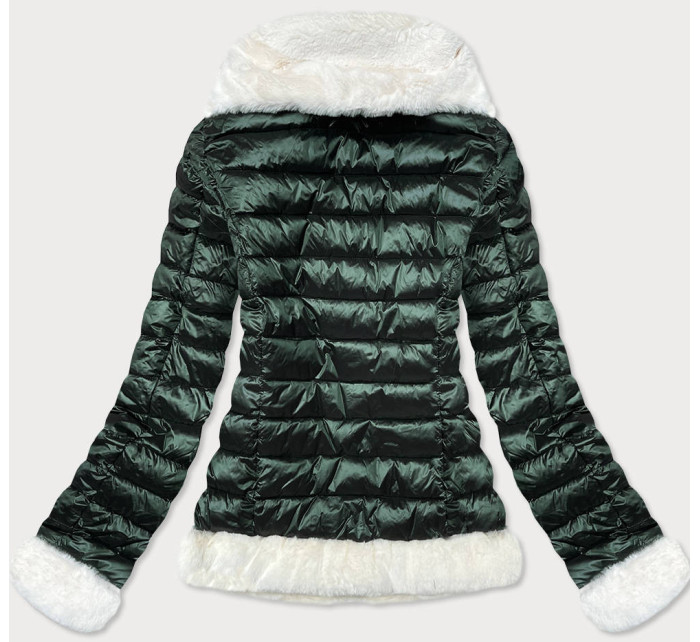 Tmavě zelená dámská bunda s kožešinovým límcem (J9-008)