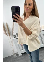 Mušelínová halenka s ohrnutými rukávy světle béžová