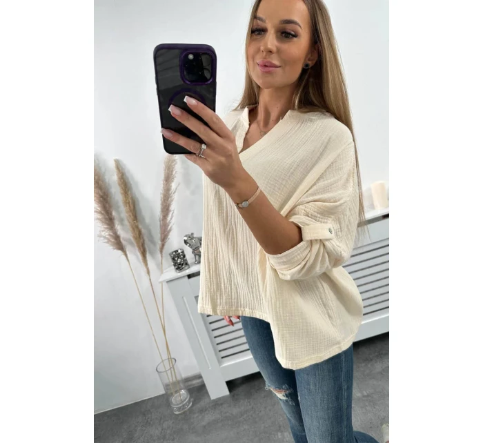 Mušelínová halenka s ohrnutými rukávy světle béžová