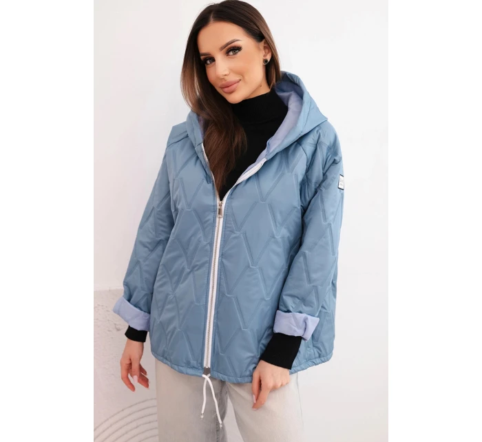 Dámská jarní prošívaná bunda s kapucí a jeansovým zipem, jeansová Dámská jarní prošívaná bunda s kapucí a jeansovým zipem, jeansová