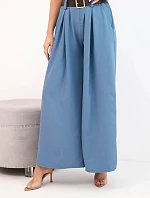 Dámské kalhoty s širokou nohavicí a páskem jeansové modré