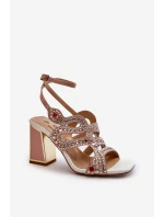 Dámské zdobené sandály na podpatku D&A model 21660315 růžové - S.Barski Dámské zdobené sandály na podpatku D&A model 21660315 růžové - S.Barski