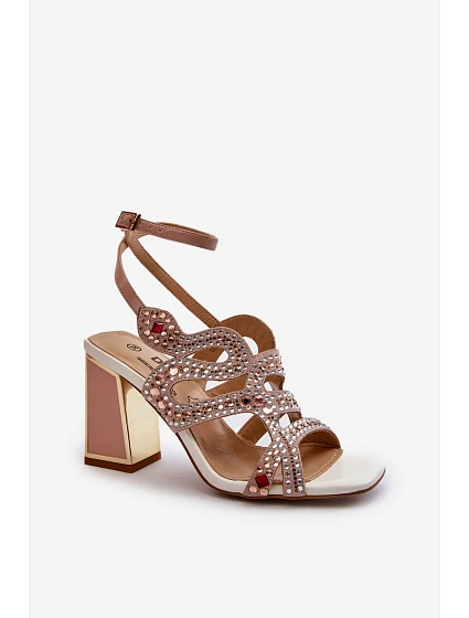Dámské zdobené sandály na podpatku D&A model 21660315 růžové - S.Barski