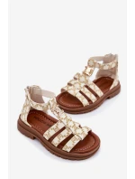 Dívčí sandály gladiátorky se zlatým detailem béžové Vesira Dívčí sandály gladiátorky se zlatým detailem béžové Vesira