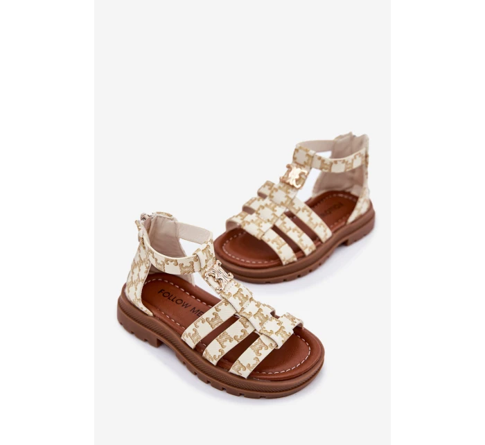 Dívčí sandály gladiátorky se zlatým detailem béžové Vesira Dívčí sandály gladiátorky se zlatým detailem béžové Vesira