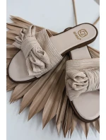 Dámské pantofle na ploché podešvi s mašlí Béžové Amivelle