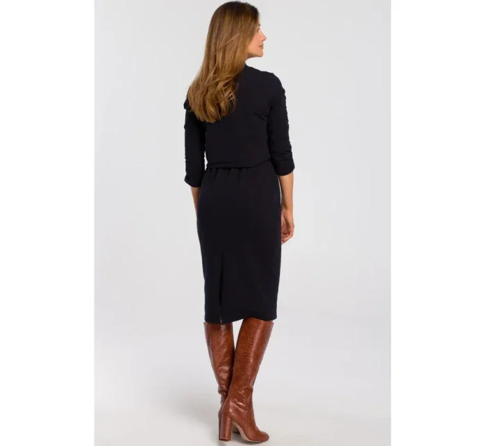 S194 Pletené šaty s výstřihem do V - tmavě modré