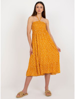 Žluté puntíkované midi šaty s volánem