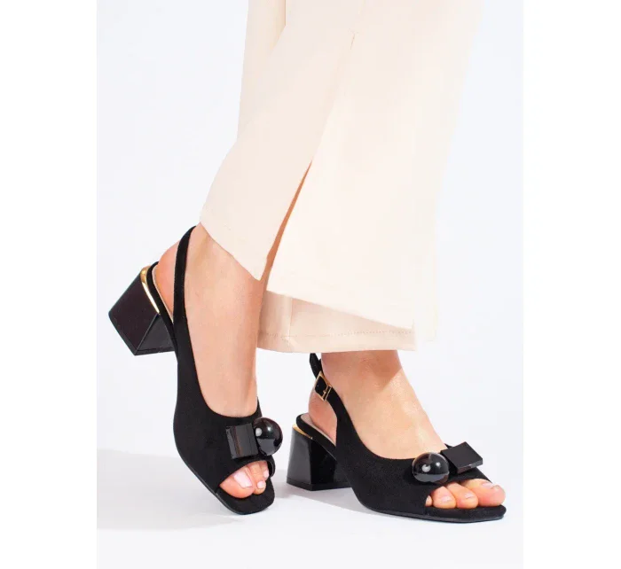 Moderní černé  sandály dámské na širokém podpatku