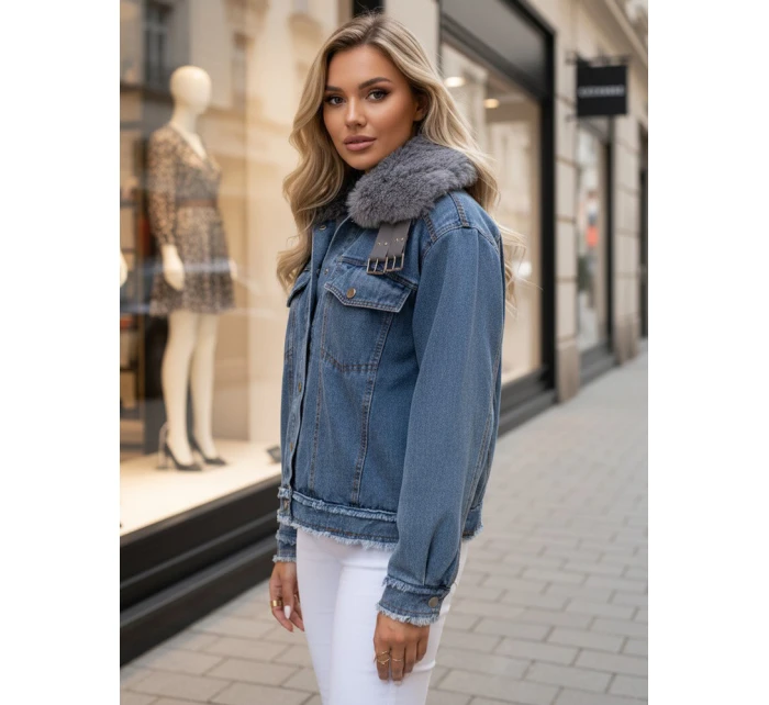 Dámská džínová bunda FURDENIM s kožešinou světle modrá FashionStreet TY4755z