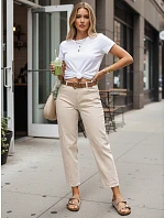 Dámské džíny mom fit s páskem béžové FashionStreet UY3055