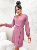 Elegantní přeložené obálkové šaty ve špinavě růžové barvě (8251)