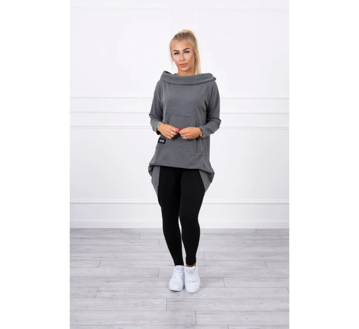 Mikina s kapucí s dlouhými zády v grafitové barvě