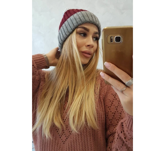 Fleecová čepice Bojana K265 tmavě šedá+ bordó+světle šedá