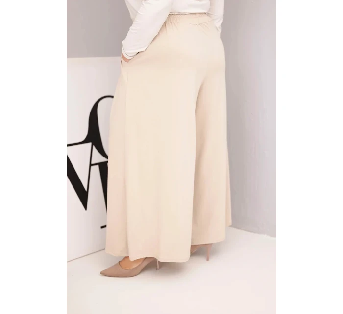 Dámské bavlněné kalhoty Plus Size s širokými nohavicemi a volným střihem béžové