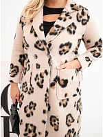 Dámský elegantní kabát Plus Size s klopami leopardí béžový