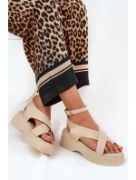 Dámské sandály na platformě a klínu eko kůže béžové Tenzorus Dámské sandály na platformě a klínu eko kůže béžové Tenzorus